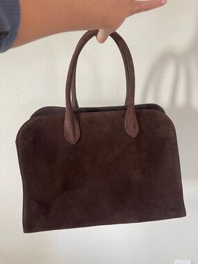 Structured Dark Brown Suede Satchel Handbag